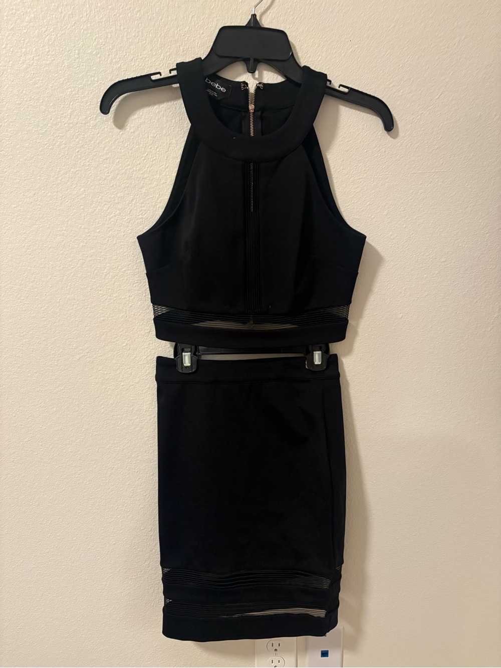 bebe Black Mesh-Trim Crop Top & Pencil Skirt Set